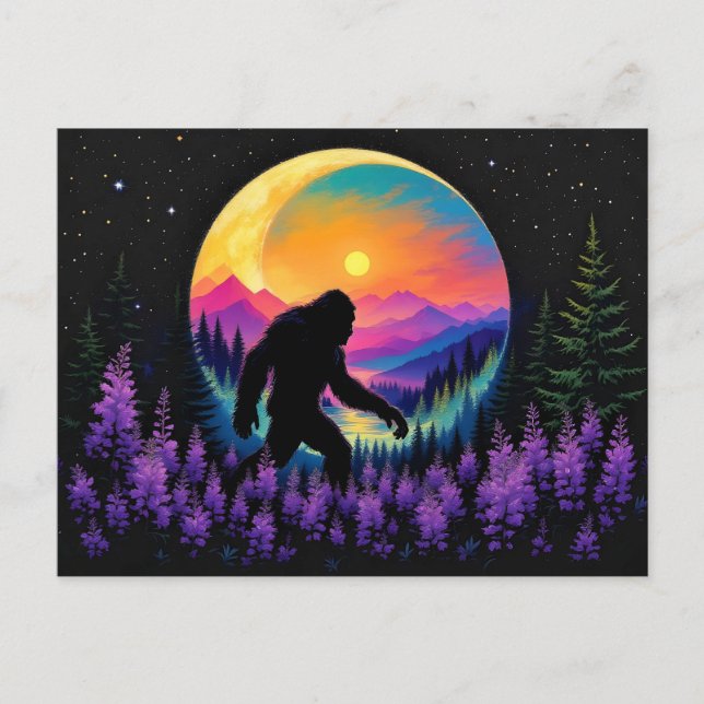 Sasquatch Rainbow Mountain Moon Wall Clock Postkarte (Vorderseite)