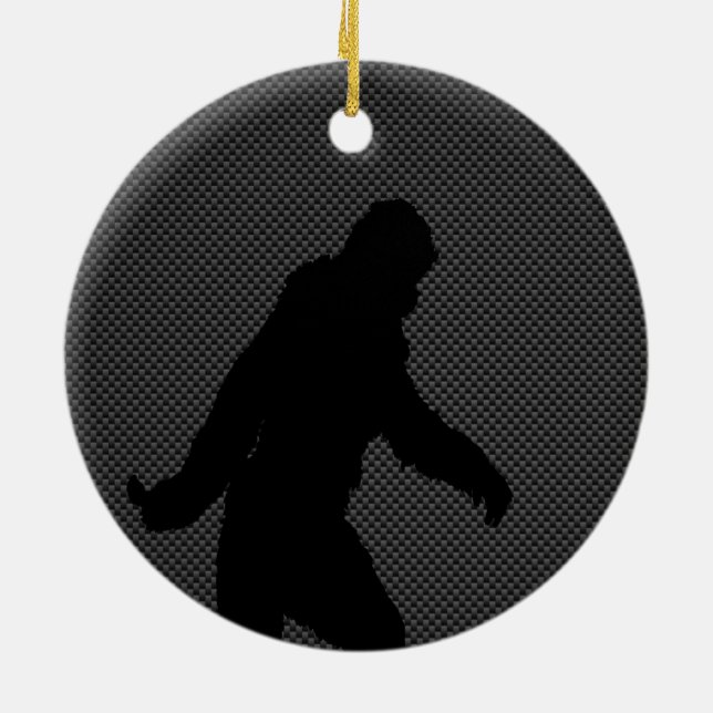 Sasquatch-Silhouette auf Carbon Fibre Print Keramikornament (Hinten)