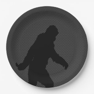 Sasquatch Silhouette auf Kohlenstoff-Faser-Druck Pappteller