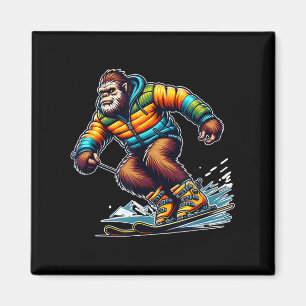Sasquatch-Ski-Abenteuer Bigfoot Winter-Spaß Magnet