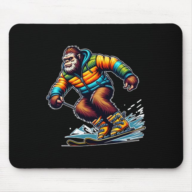 Sasquatch-Ski-Abenteuer Bigfoot Winter-Spaß  Mousepad (Vorne)