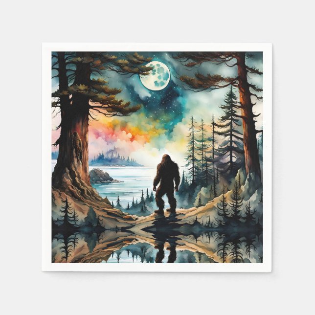 Sasquatch Stehend unter Mondlicht Serviette (Vorderseite)