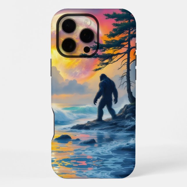 Sasquatch steht an einer Meeresküste iPhone Hülle (Rückseite)