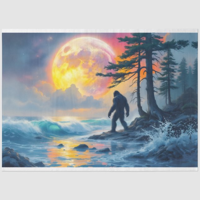 Sasquatch steht an einer Meeresküste Seidenpapier (Vorderseite)