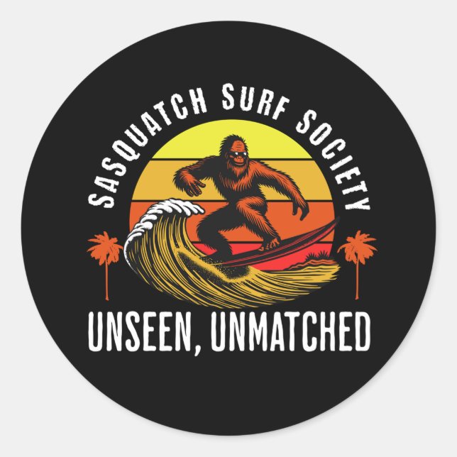 Sasquatch Surf Society Unbekannter Bigfoot Runder Aufkleber (Vorderseite)