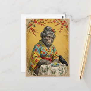 Sasquatch-Teestunde mit einer Krähe Postkarte