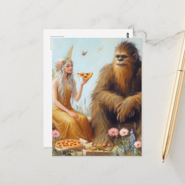 Sasquatch und das Fairy Pizza Date Postkarte (Vorderseite/Rückseite Beispiel)