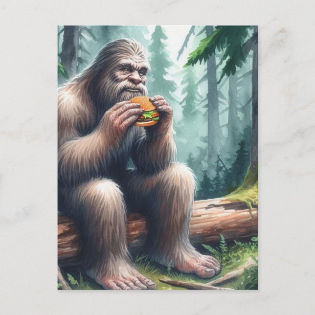 Sasquatch und der Cheesburger Wasserfarbenwald Postkarte (Vorderseite)