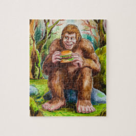 Sasquatch und der Käserburger in einem Mossy-Wald Puzzle