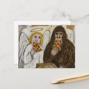 Sasquatch und die engel-essende Pizza Postkarte
