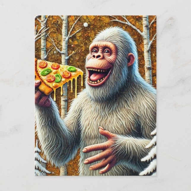 Sasquatch und die Pizza im Birkenwald Postkarte (Vorderseite)