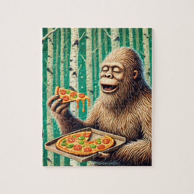 Sasquatch und die Pizza im Birkenwald Puzzle (Vertikal)
