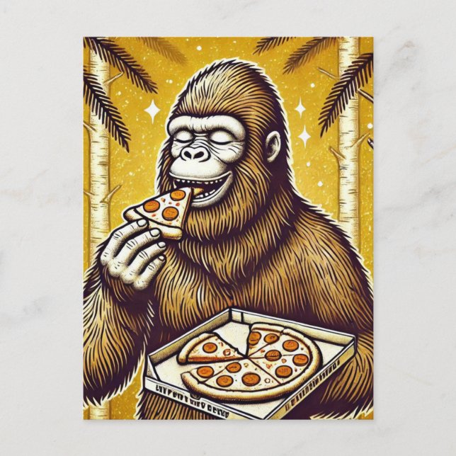 Sasquatch und die Pizza Postkarte (Vorderseite)