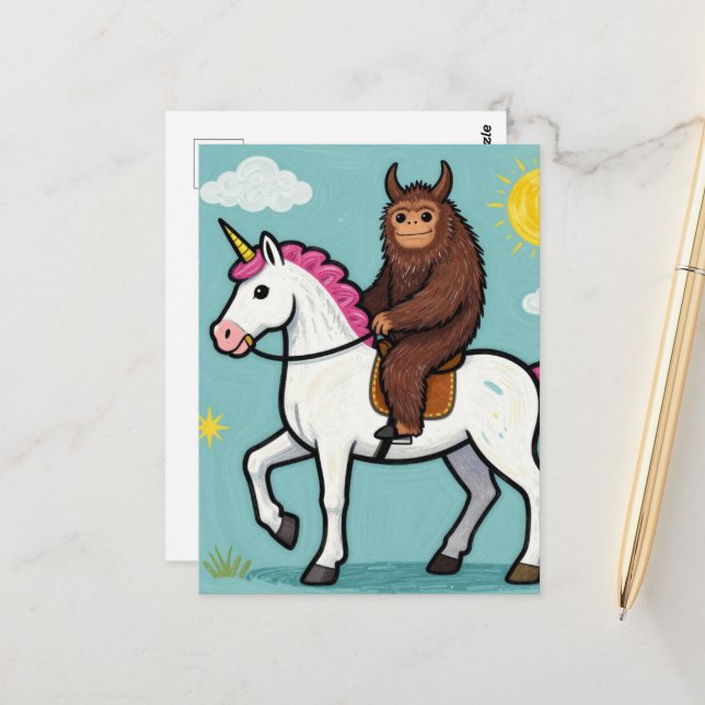 Sasquatch und ein Einhorn Postkarte (Vorderseite/Rückseite Beispiel)