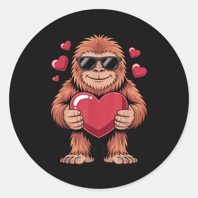 Sasquatch Valentine's Day - Bigfoot Heart Sungles  Runder Aufkleber (Vorderseite)