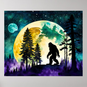 Sasquatch Vollmond auf dem Berg Poster