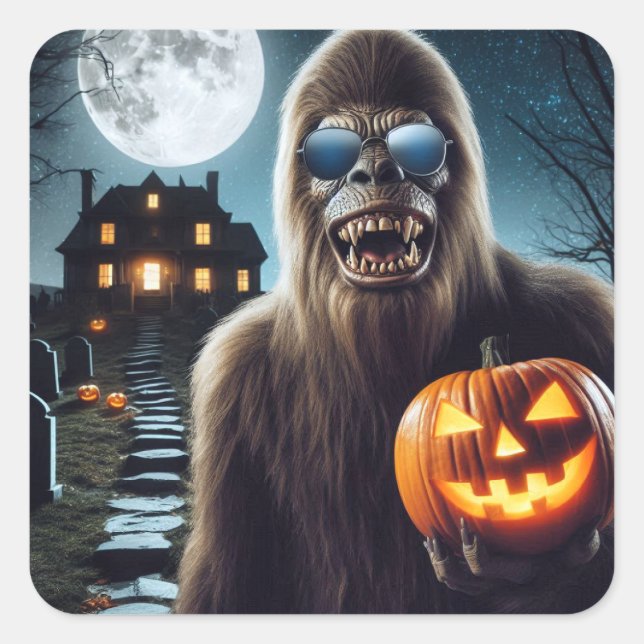Sasquatch zu Halloween Quadratischer Aufkleber (Vorderseite)