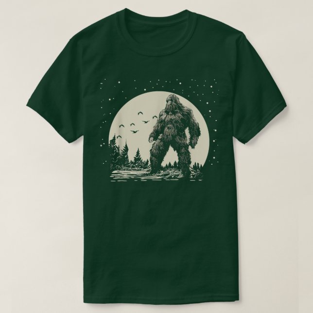 Sasquatte bei Nacht mit Vollmond und Sternen T-Shirt (Design vorne)