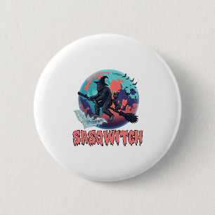Sasqwitch Bigfoot Hexen Besen Schwarze Katze Mond Button