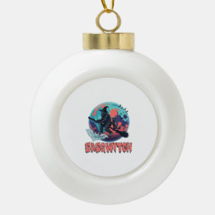 Sasqwitch Bigfoot Hexen Besen Schwarze Katze Mond Keramik Kugel-Ornament