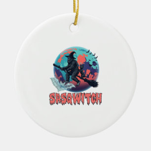 Sasqwitch Bigfoot Hexen Besen Schwarze Katze Mond  Keramik Ornament