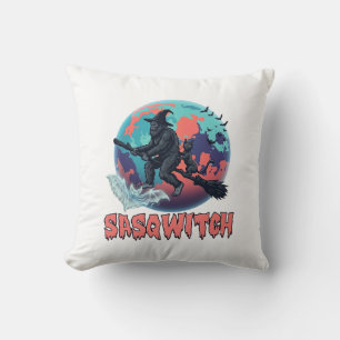 Sasqwitch Bigfoot Hexen Besen Schwarze Katze Mond  Kissen