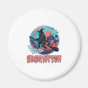 Sasqwitch Bigfoot Hexen Besen Schwarze Katze Mond  Magnet