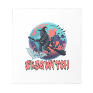 Sasqwitch Bigfoot Hexen Besen Schwarze Katze Mond  Notizblock