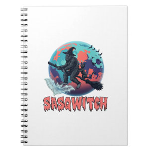 Sasqwitch Bigfoot Hexen Besen Schwarze Katze Mond Notizblock