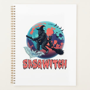 Sasqwitch Bigfoot Hexen Besen Schwarze Katze Mond Planer
