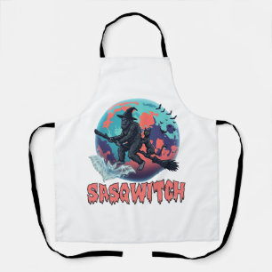 Sasqwitch Bigfoot Hexen Besen Schwarze Katze Mond Schürze
