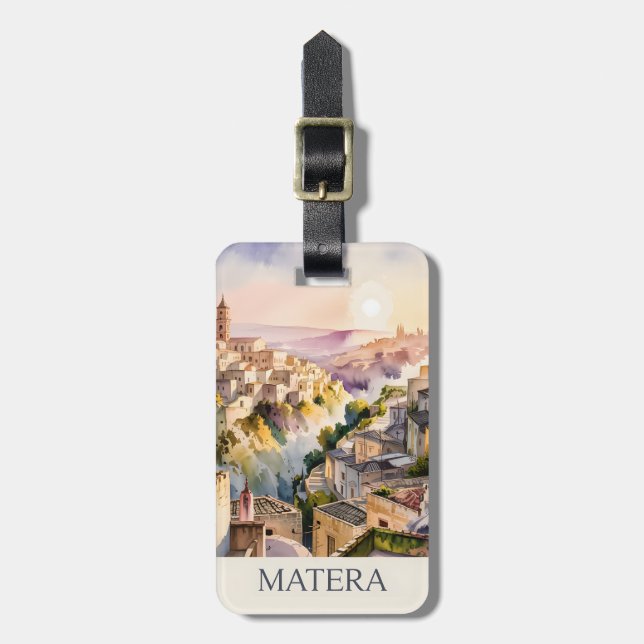 Sassi di Matera Travel Italy Cave City Watercolor Gepäckanhänger (Vorderseite vertikal)