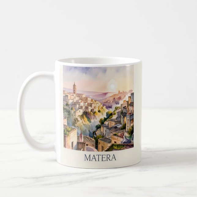 Sassi di Matera Travel Italy Cave City Watercolor Kaffeetasse (Links)