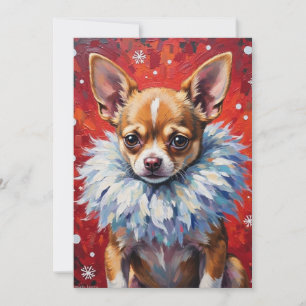 Sassiger Chihuahua-Hund in flauschigem Winterfellk Feiertagskarte