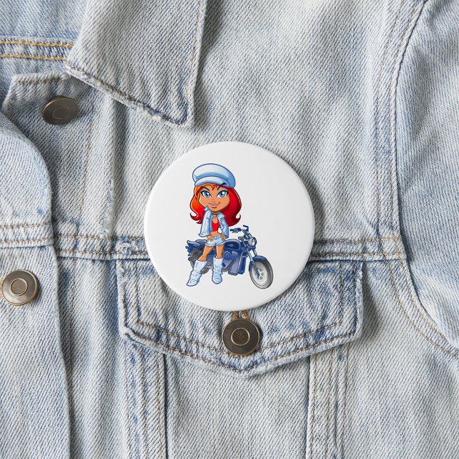 Sassy Biker Girl mit Rotem Haar und Motorrad Button (Von Creator hochgeladen)
