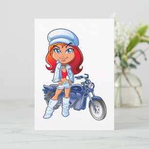 Sassy Biker Girl mit Rotem Haar und Motorrad Einladung