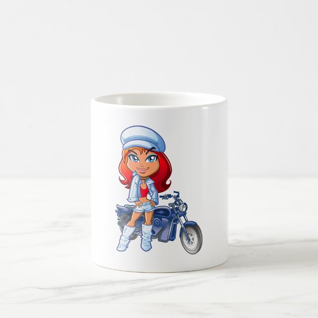 Sassy Biker Girl mit Rotem Haar und Motorrad Kaffeetasse (Von Creator hochgeladen)
