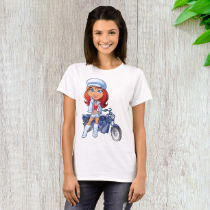 Sassy Biker Girl mit Rotem Haar und Motorrad T-Shirt