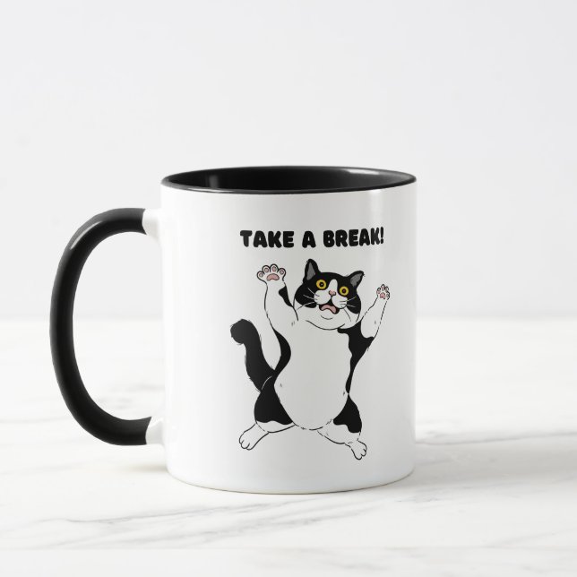 Sassy Black Cat Coffee Mug – Take a Break Reminder Tasse (Links)