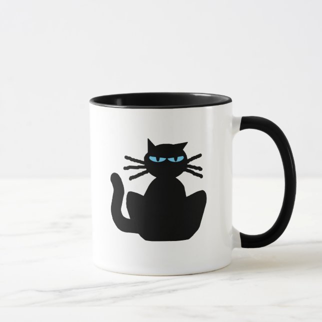 Sassy Black Cat mit Blue Eyes Cartoon Tasse (Rechts)