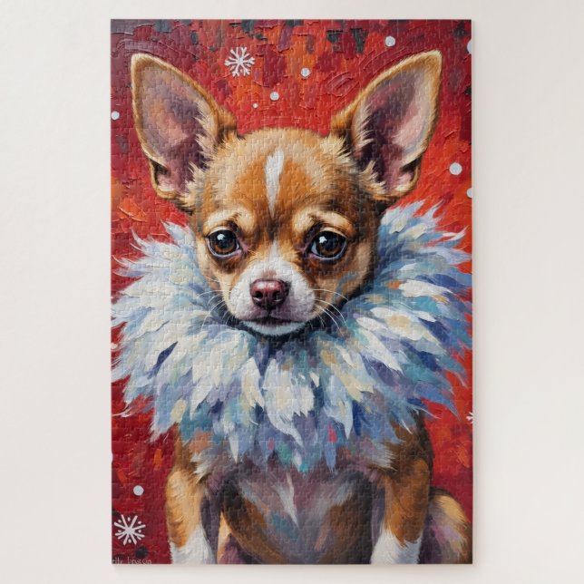 Sassy Chihuahua Dog in Fluffy Winter Fur Collar Puzzle (Vertikal)