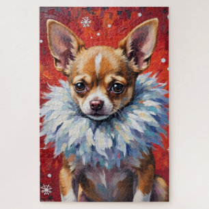 Sassy Chihuahua-Hund in flauschigem Winterfellkrag Puzzle