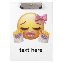 Sassy Errötendes Emoji mit rosa Schleife & langen Klemmbrett
