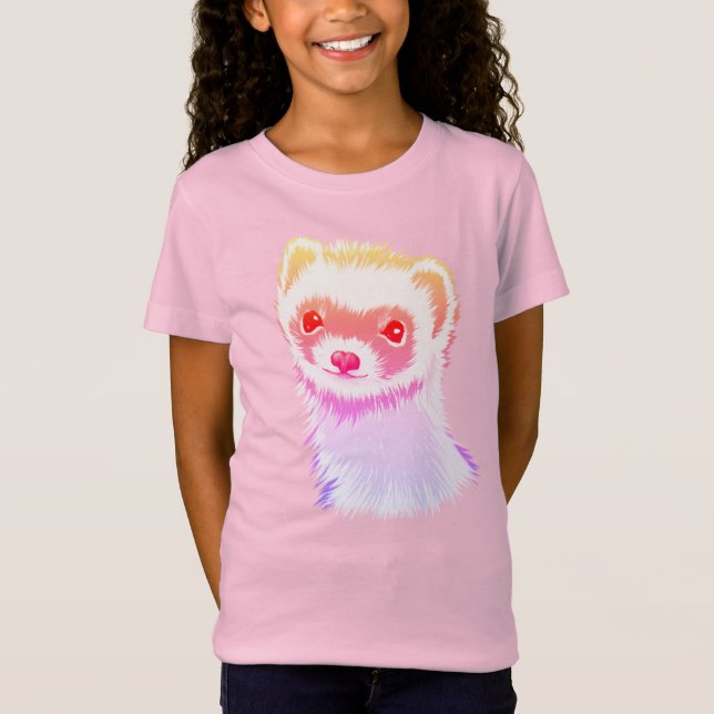 Sassy Ferret in Regenbogenfarben Girl T-Shirt (Vorderseite)
