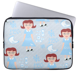Sassy Fifties Girl Blue Classic Sweetheart Muster Laptopschutzhülle