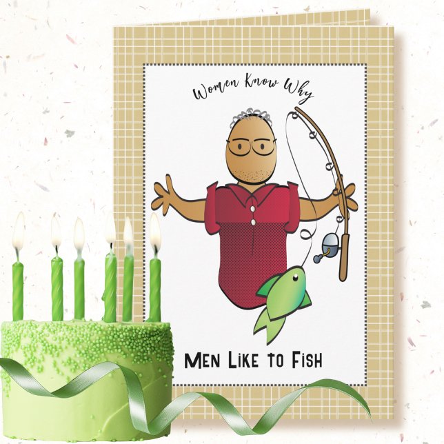 Sassy Fishing Ethnic Male Cartoon Joke Birthday Karte (Von Creator hochgeladen)