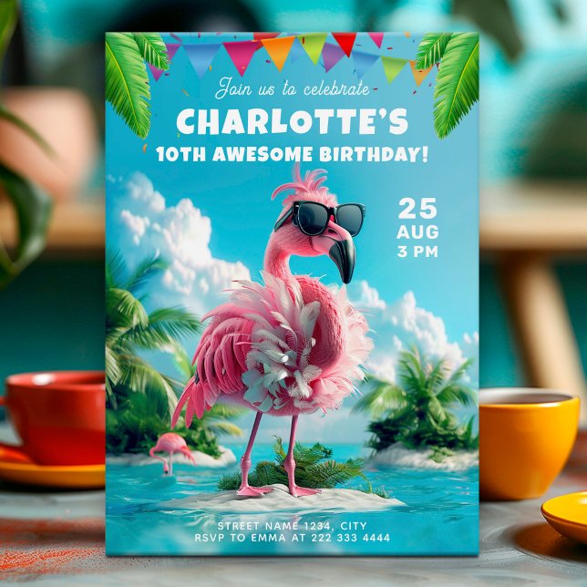 Sassy Flamingo Beach Party, süß 16 Geburtstag Einladung (Von Creator hochgeladen)
