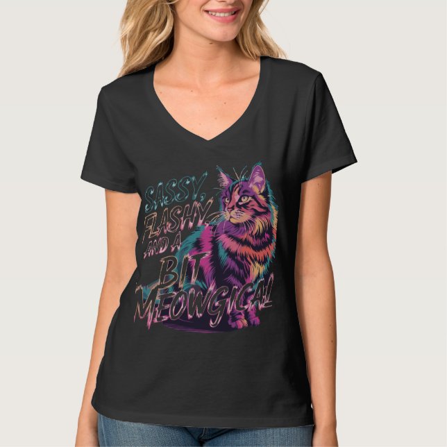 Sassy, Flashy & Meowgical - Rainbow Cat Attitude T-Shirt (Vorderseite)