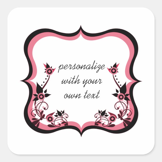Sassy Floral Frame Square Sticker, rosa Quadratischer Aufkleber (Vorderseite)