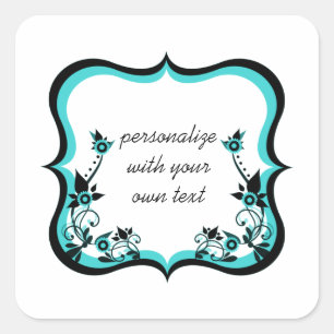 Sassy floral Rahmen Square Sticker, türkis Quadratischer Aufkleber